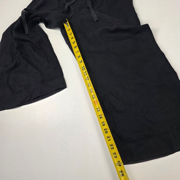 J Crew Black Wide Leg 100% Linen Cropped Wide Leg Pants Drawstring Waist Medium - Picture 4 of 11